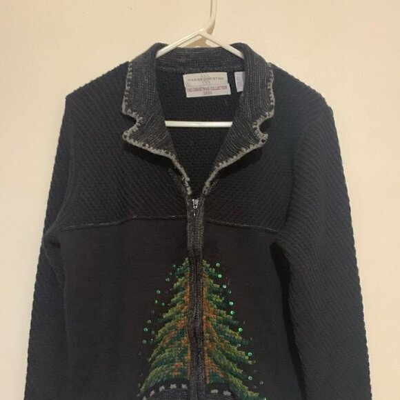 Marisa Christina 2003 Christmas Sweater Zip Cardigan Tree Sequin Holiday M - Picture 2 of 7